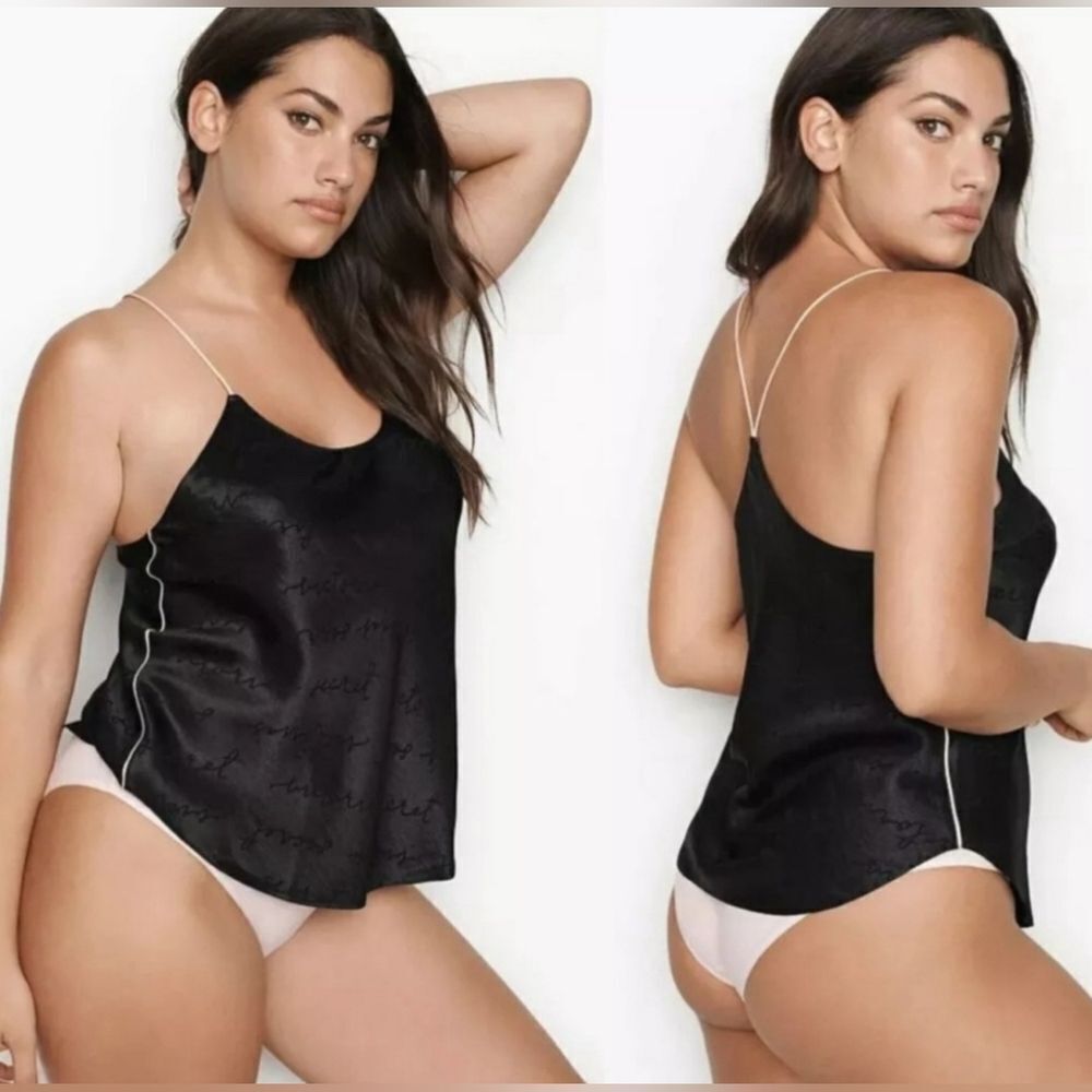 🔸️NWT Victoria's Secret Black Strappy Satin Camisole/Sleep Top Medium